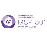 Purple emblem designating Prosource a 2021 Winner of the Channel Futures MSP 501 for Elite Managed Service Providers